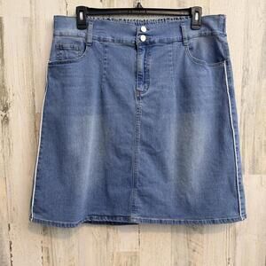 Womens 4XL Curve High Rise Denim Skirt Elastic Waist Back Slit Pockets Blue Jean